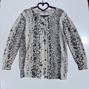 Joseph A Vtg Y2K Womens Cardigan Sz S Animal Snake Print Beige Black Metallic